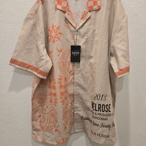 Boohoo Orange and Cream Paisley Men's Shirt